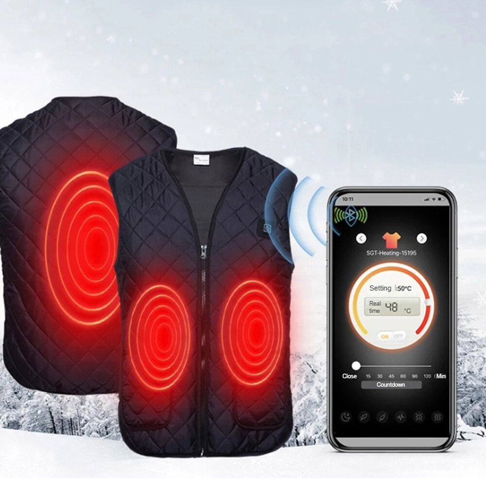 

TENGOO Smart Heated Jackets Bluetooth APP Control 5-Gears USB Electric Thermal Vest 3-Places Heating Winter Warm Vest He