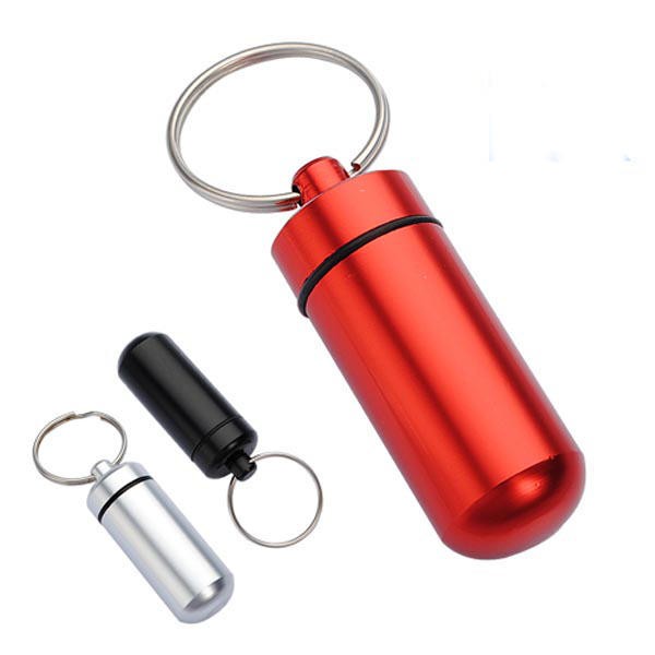 Aluminum Pill Box Case Bottle Holder Container Keychain