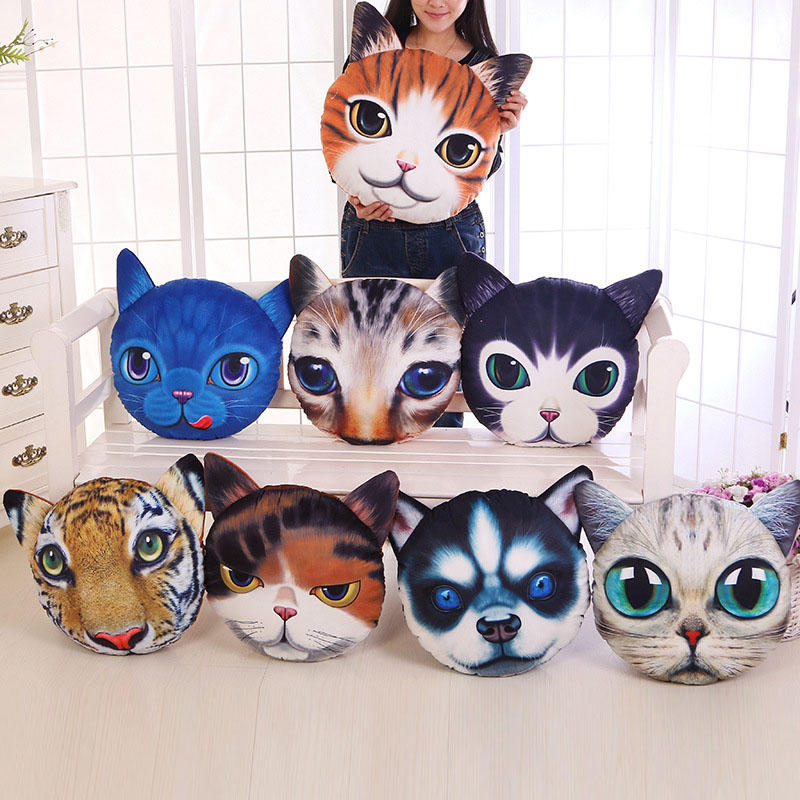 

Creative Funny 3D Dog Cat Head Pillow PP Cotton Simulation Animal Cushion Birthay Gift Trick Toys