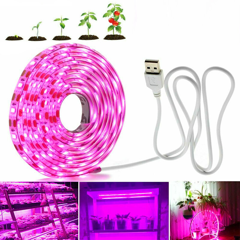 0.5 M / 1M/3M/5 M USB LED Grow Strip Licht Volledige Spectrum Indoor Plant Groeiende Lamp voor Tuin 