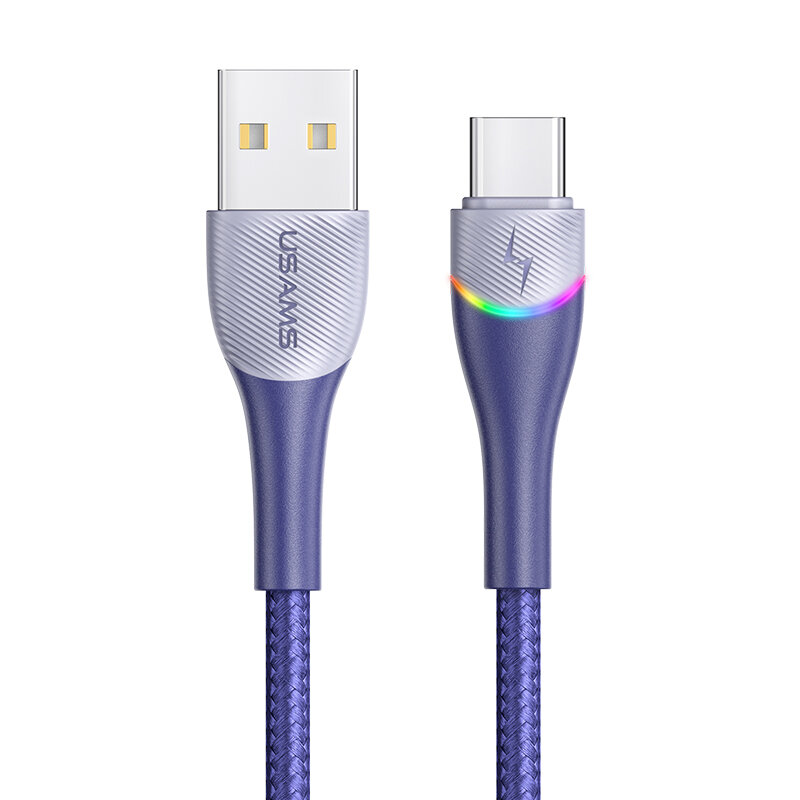 USAMS U77 USB naar USB-C Snelle Oplaadkabel Colorful Licht Datatransmissie 1.2 m lang Koord Voor Xia