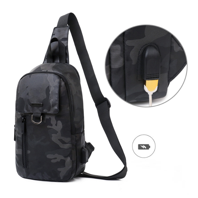 Camouflage met USB-oplaadpoort Ademende lichtgewicht mobiele telefoon Messenger Bag Borsttas