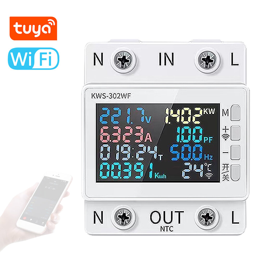 best price,8,in,1,power,meter,color,screen,2p,ac,energy,meter,170,270v-63a,with,wifi,coupon,price,discount