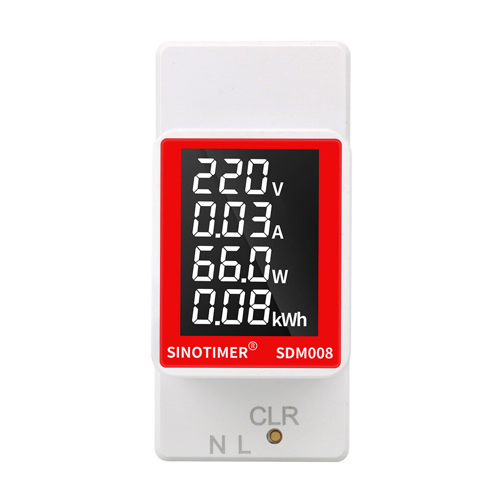 

SINOTIMER SDM008 AC Din Rail Multifunctional Meter with LCD Display Measures AC Power Voltage (50-300V) Current (0-100A)