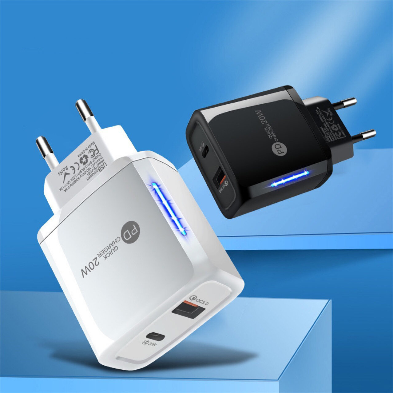 

Bakeey 20 Вт 2-портовый адаптер зарядного устройства USB PD USB-C PD 20 Вт QC3.0 EU Plug Быстрая зарядка для iPhone 13 1