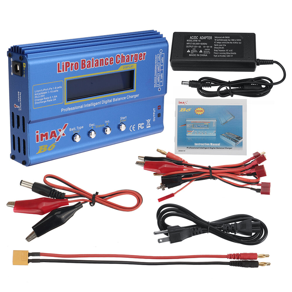 iMax B6 80W 6A Battery Balance Charger T Plug Output for 1-6S Lipo Battery