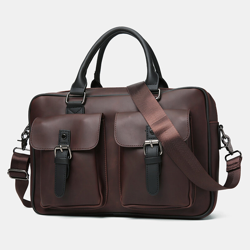 

Men PU Leather Multi-Pocket Anti-theft Teacher Bag Handbag Retro 14 Inch Laptop Bag Briefcases Crossbody Bag Shoulder Ba