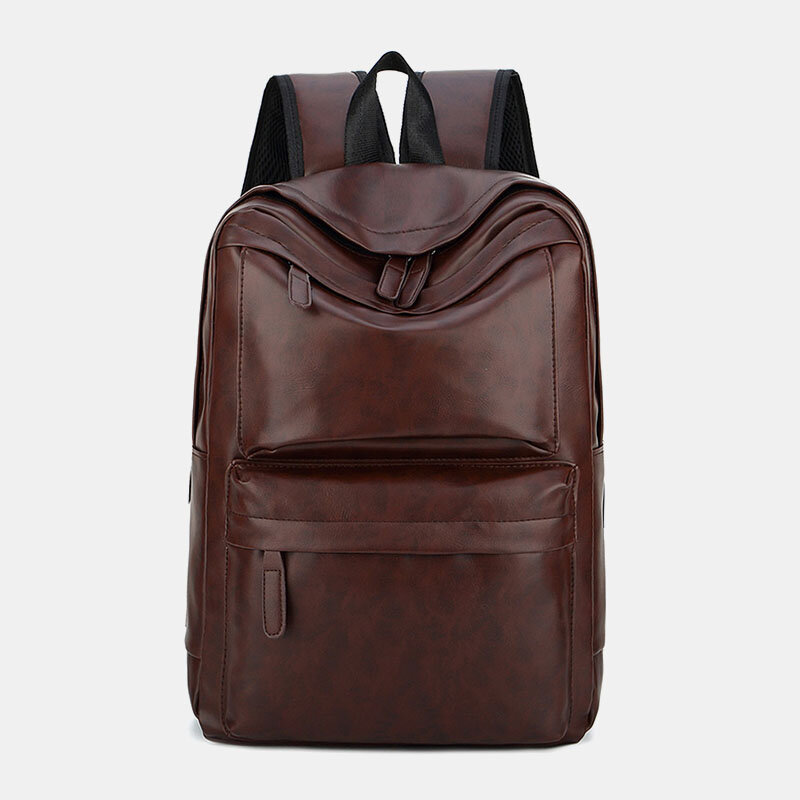 Men PU Leather Multi-pocket Vintage 14 Inch Laptop Bag Large Capacity Travel Camping Backpack
