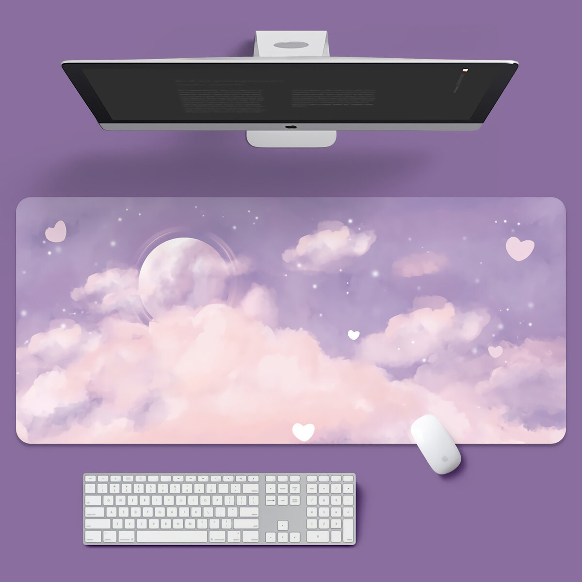 Scenery Keyboard & Mouse Pad Purple Cloud Large Mouse Pad Keyboard Mat 800*300*2mm/900*400*2mm for Home Office