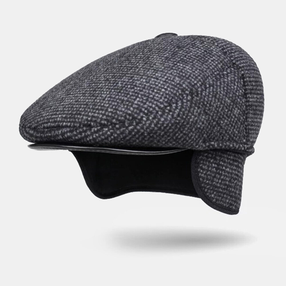 

Men Casual Autumn Winter Warm Ear Protection Thicken Forward Hat Outdoor Cool-protection Newsboy Cap Berets Flat Hat Dri