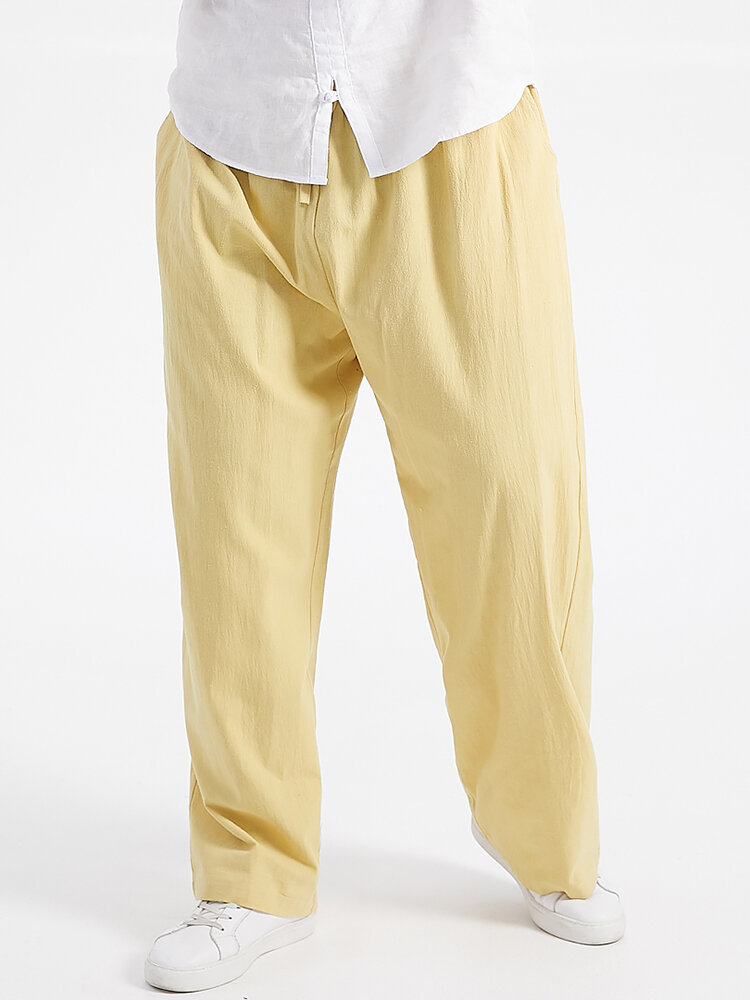 

Plus Size Mens Solid Color Cotton Drawstring Pants With Pocket