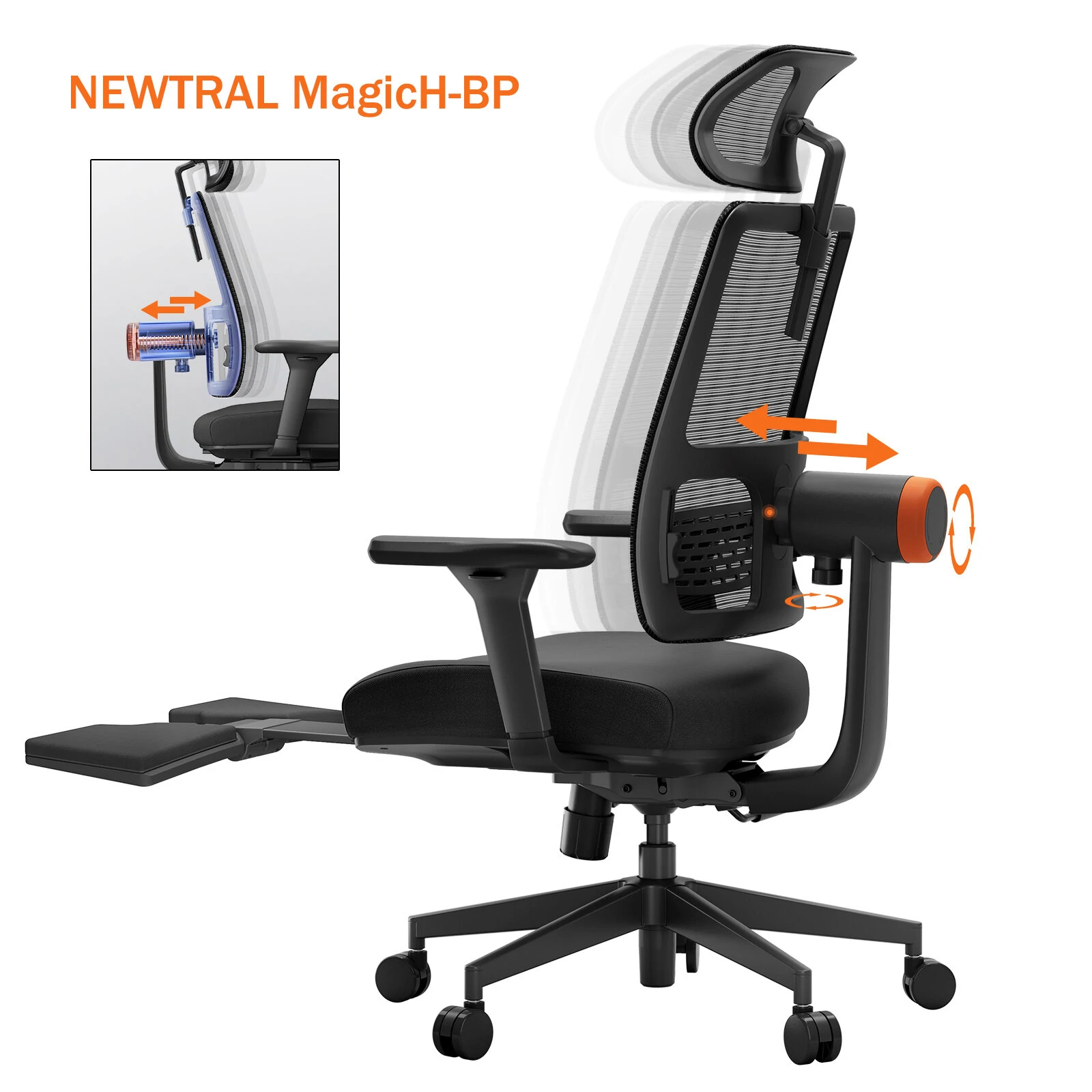 Cadeira ergonômica Newtral MagicH-BP com apoio para os pés