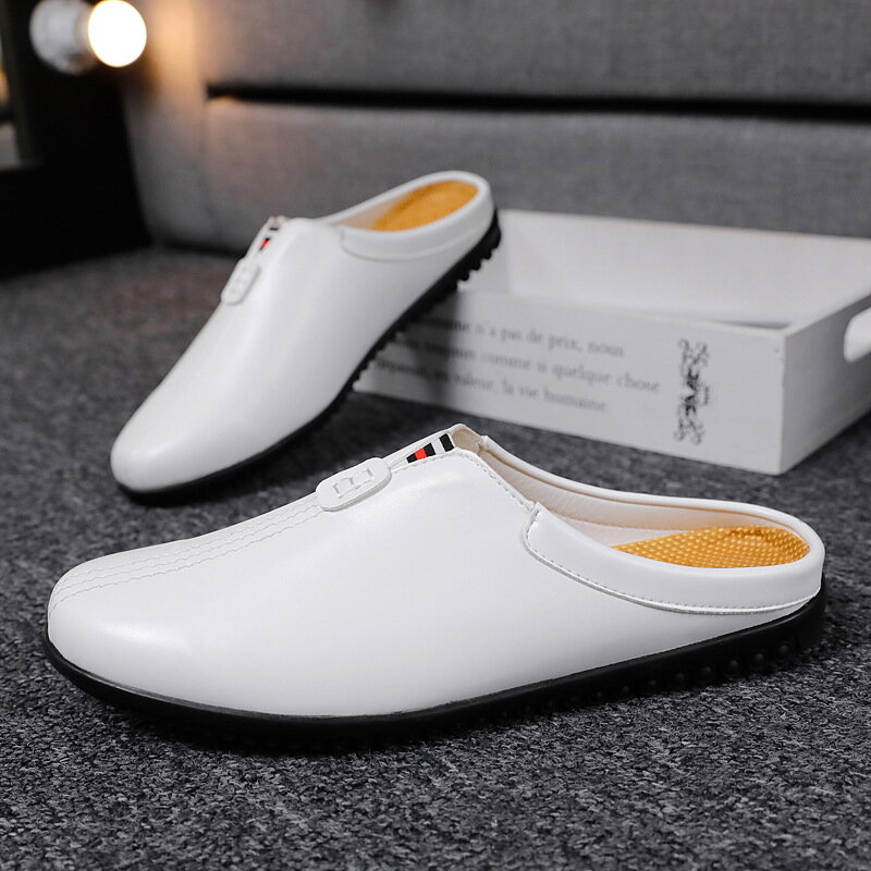 Men Breathable Soft Sole Sling Back Non Slip Closed Toe Casual Leather Slippers