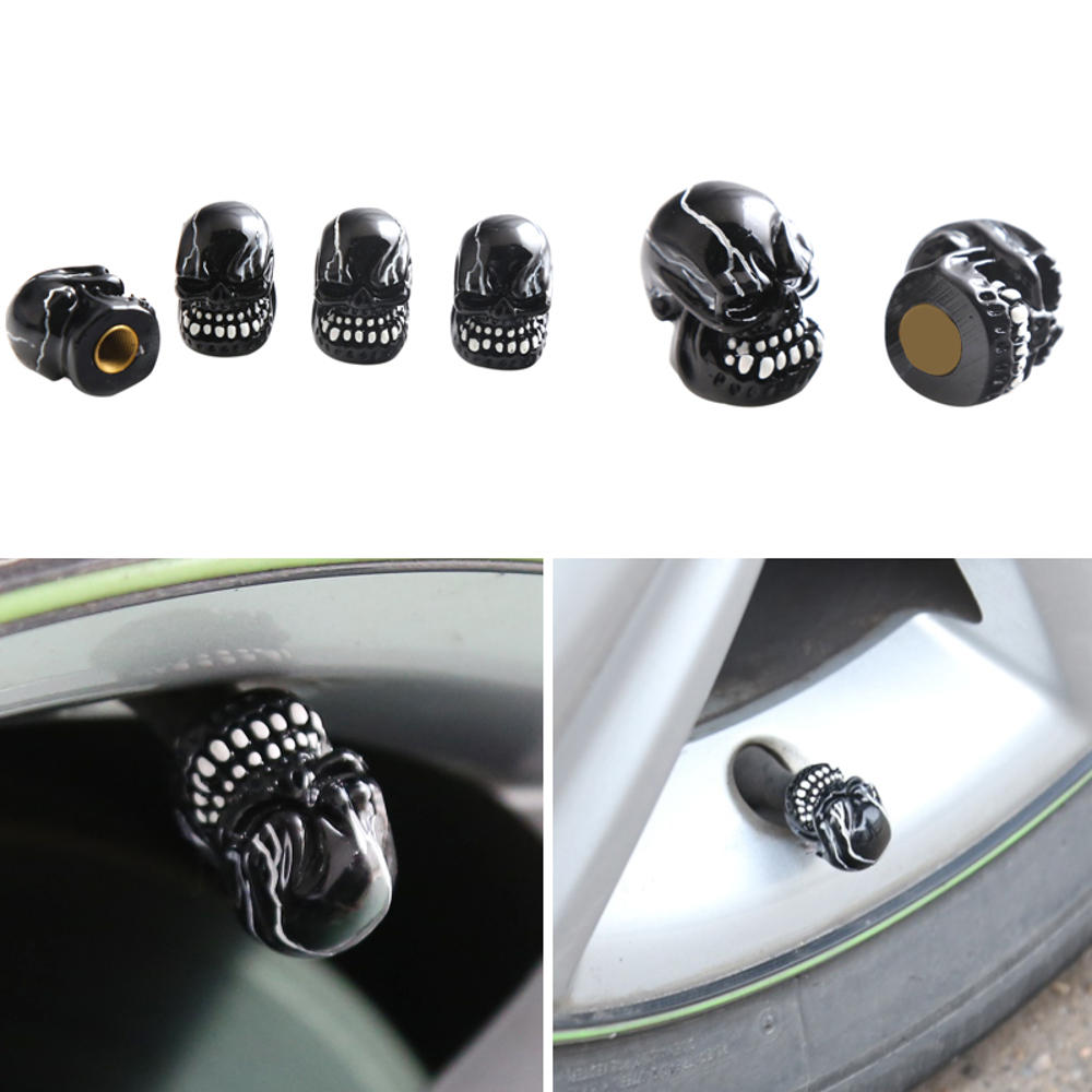 4Pcs Universal Resin Skull Head Car Wheel Tire Valve Stem Caps Automobiles Tyre Dustproof Lid Decora