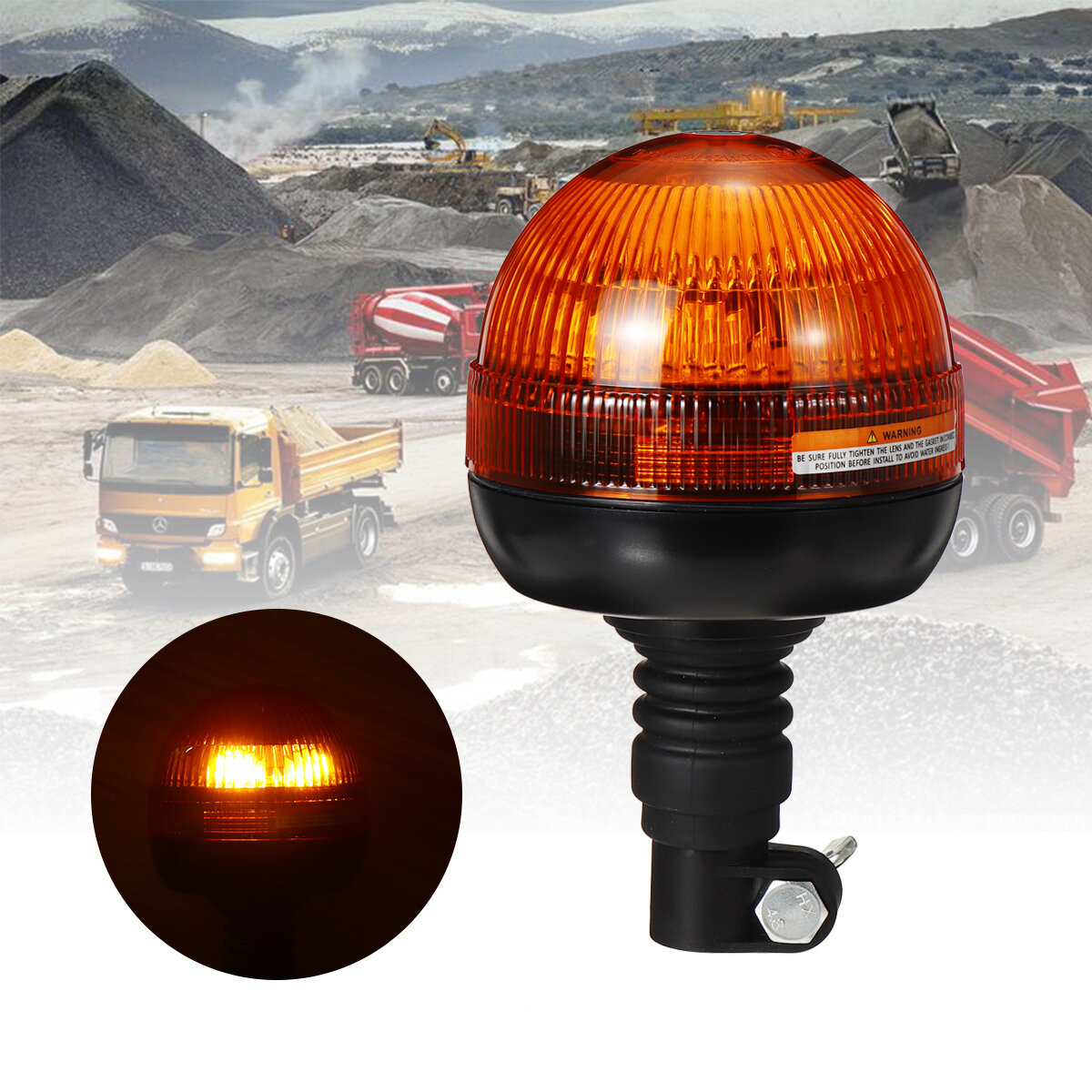 LED Rotating Strobe Flashing Amber Beacon Flexible Tractor Warning Light Car