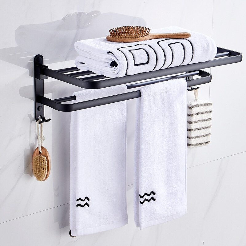 Ruimte Aluminium Zwart Wandhanddoekenrek Roestbestendig Stabiele Handdoekhouder Eenvoudig te Install