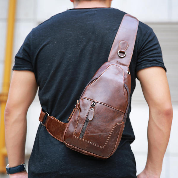 

Ekphero® Men Genuine Leather Vintage Chest Bag Casual Crossbody Bag
