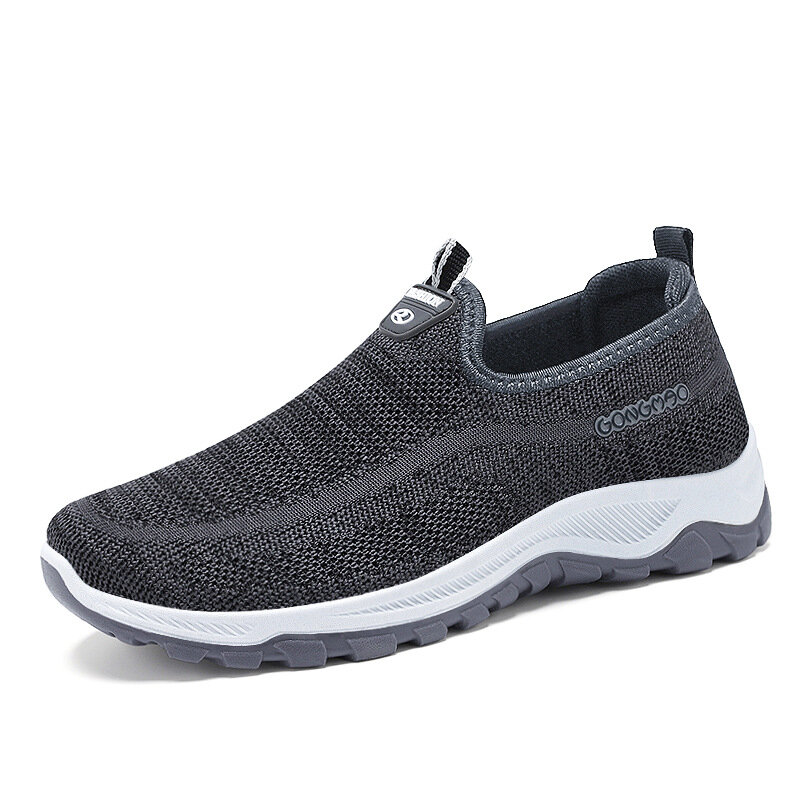42% OFF on Men Sport Knitted Fabric Breathable Walking Shoes Soft Slip On Casual Sneakers