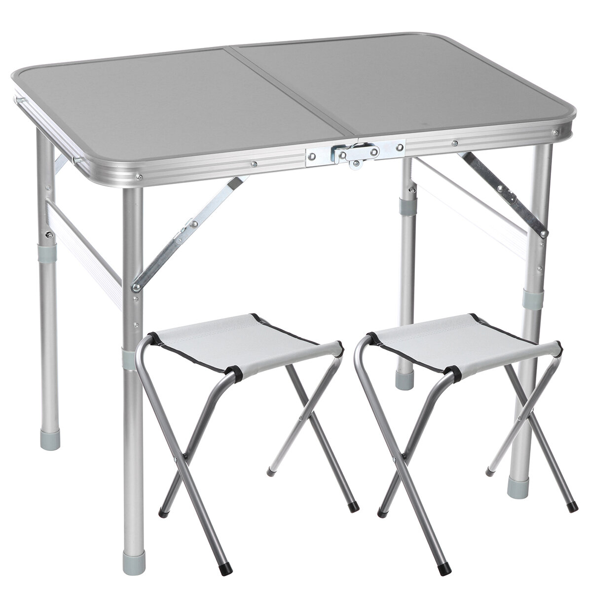 Foldable Desk with 2 Chairs Folding Picnic Table with 2 Stools Aluminum Laptop Desk Chair Set Height Adjustable Portable