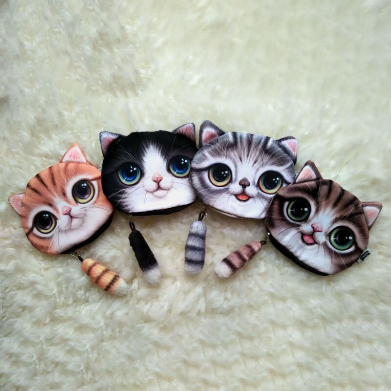 Women Plush Cartoon Cat Head Personality Cute Small Coin Bag Storage Bag