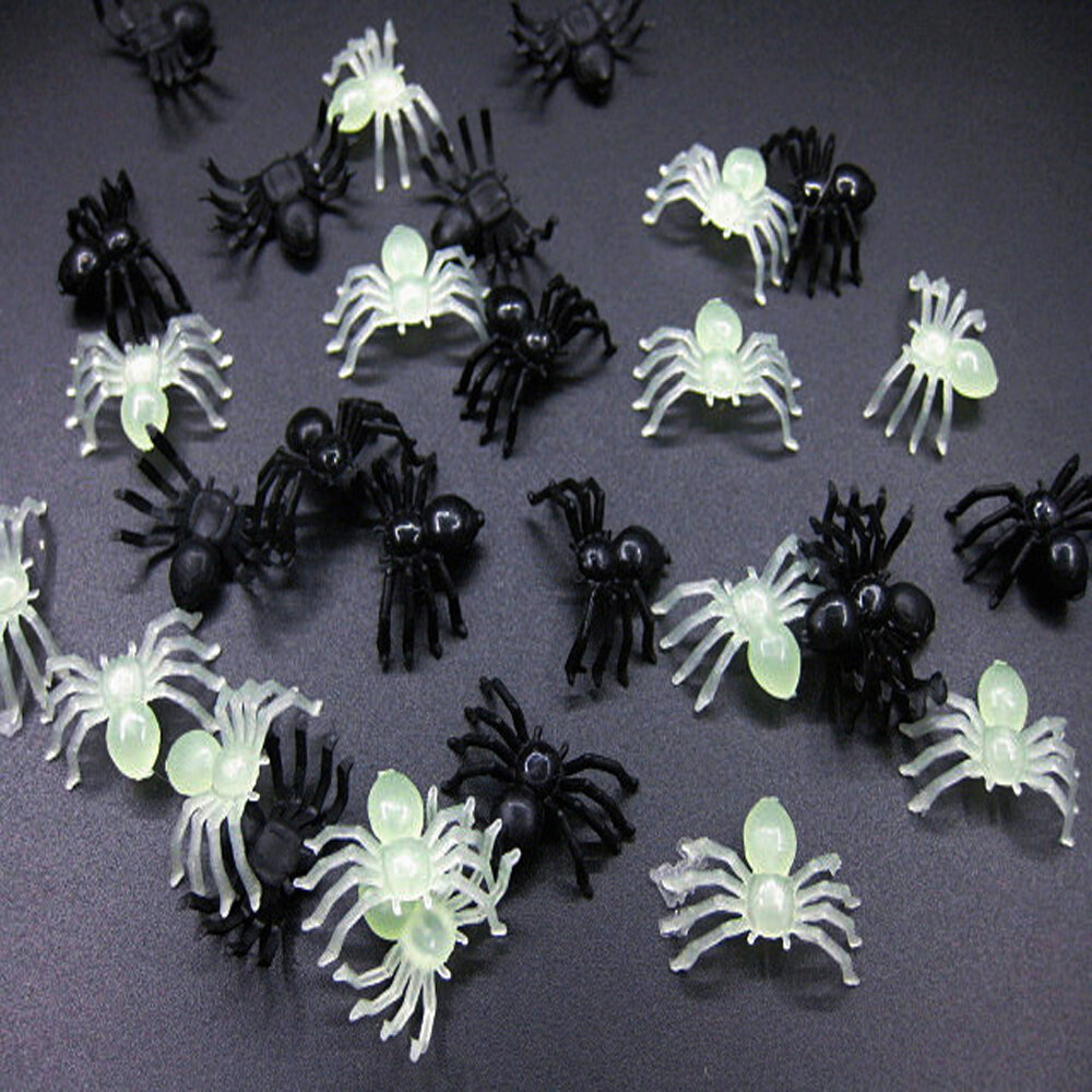 Zwart / Wit Lichtgevende Spider Halloween Mini Plastic Grapje Verjaardag Speelgoed Realistische Klei
