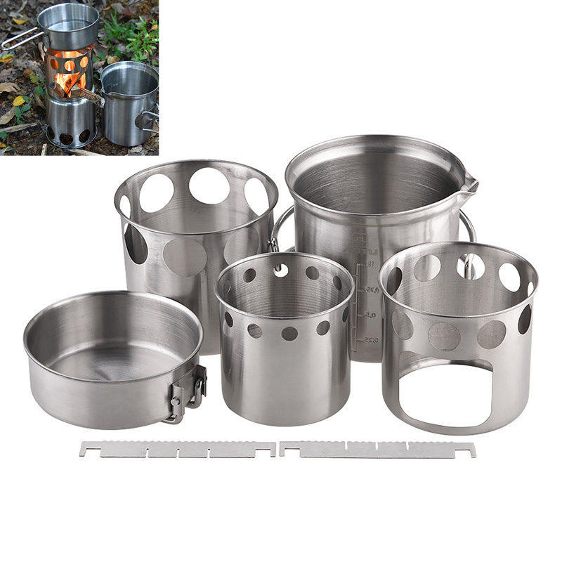 AOTU Комплект кемпинговой плиты Портативная дровяная печь для пикника Портативная нержавеющая стальная посуда