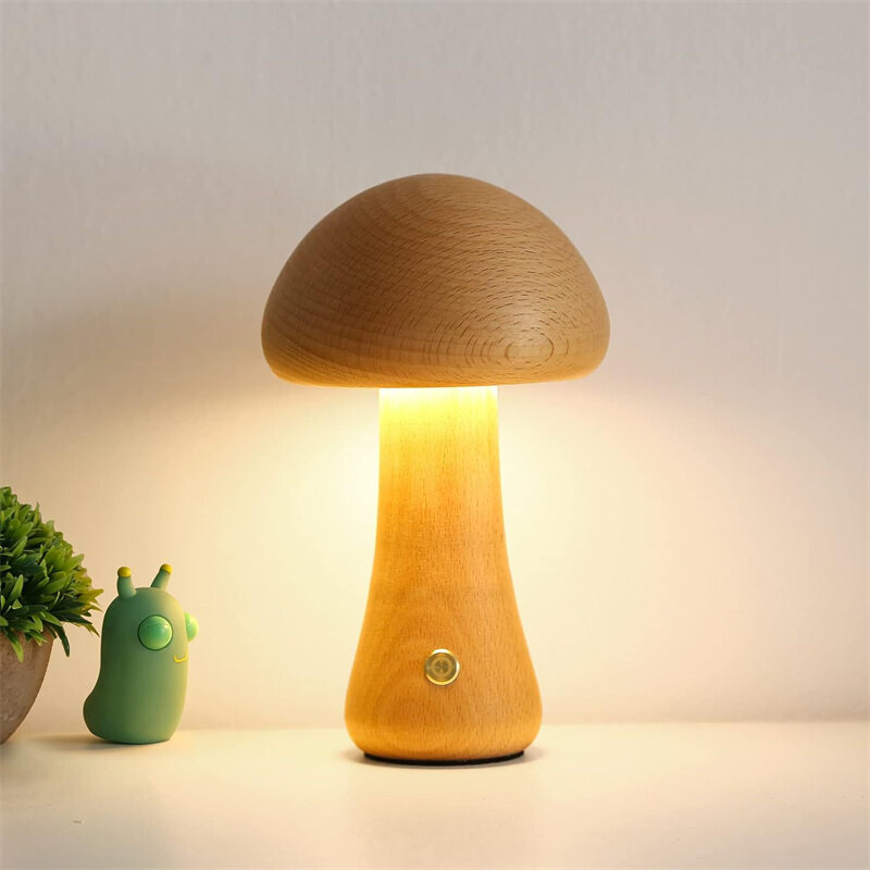 

LED Night Light With Touch Switch Wooden Cute Mushrooms Bedside Table Lamp For Bedroom Childrens Room Sleeping Night Lam