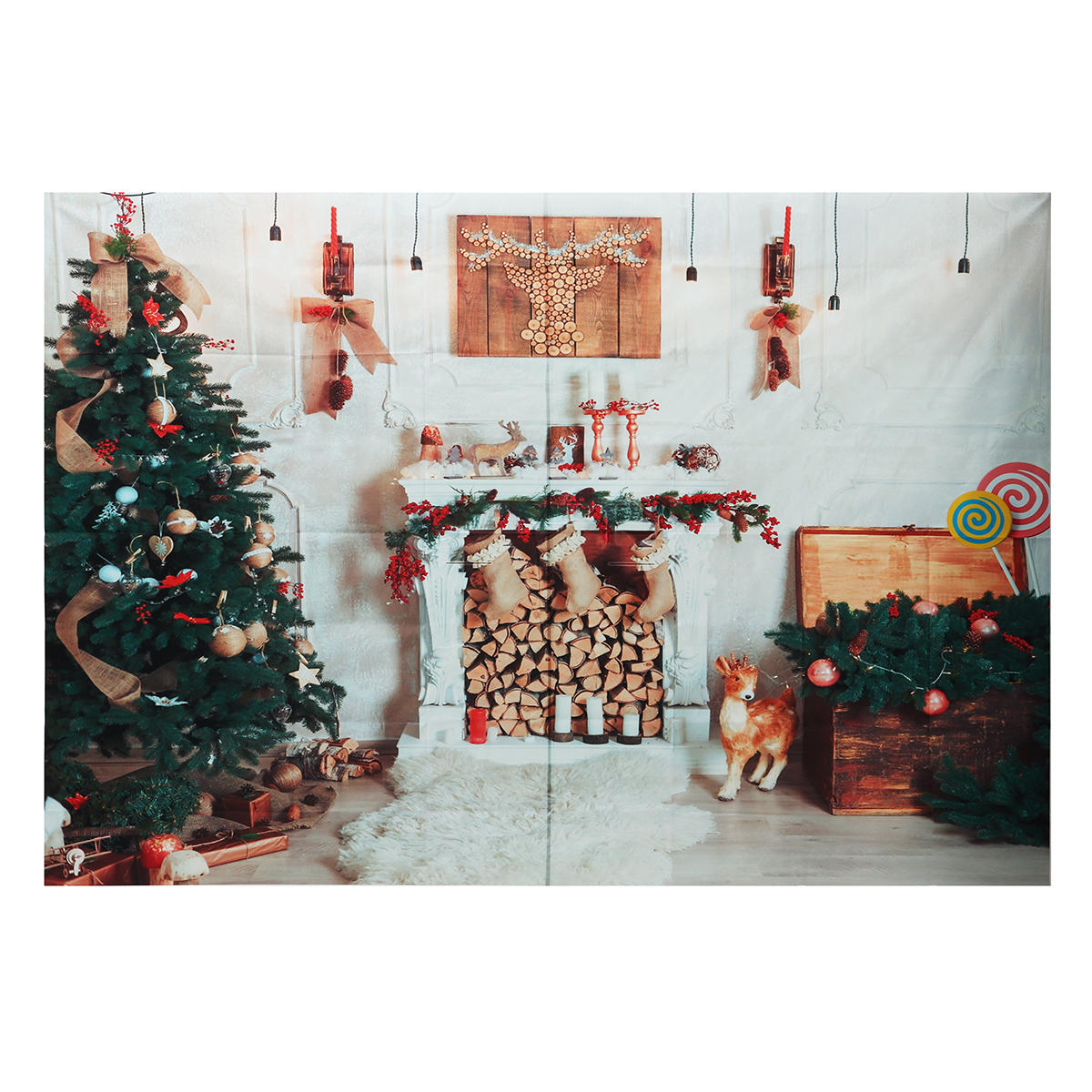 8x6FT Kerstboom Openhaard Witte Deken Fotografie Achtergrond Studio Prop Achtergrond