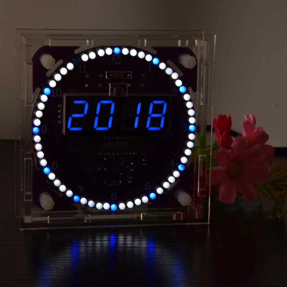 Geekcreit Fourth Generation DIY EC1838B DS1302 Light Control Rotation LED Electronic Clock Kit Music Alarm Clock With Housing