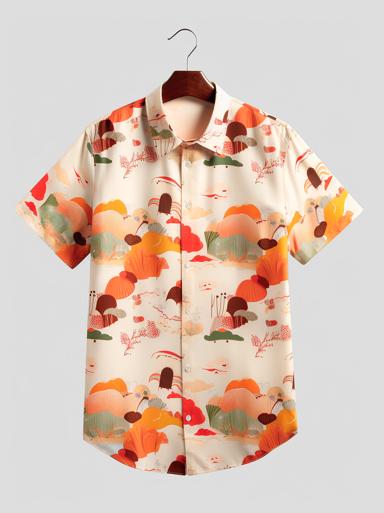 

Мужские рубашки с короткими рукавами и лацканами с пейзажным принтом Colorful Растение