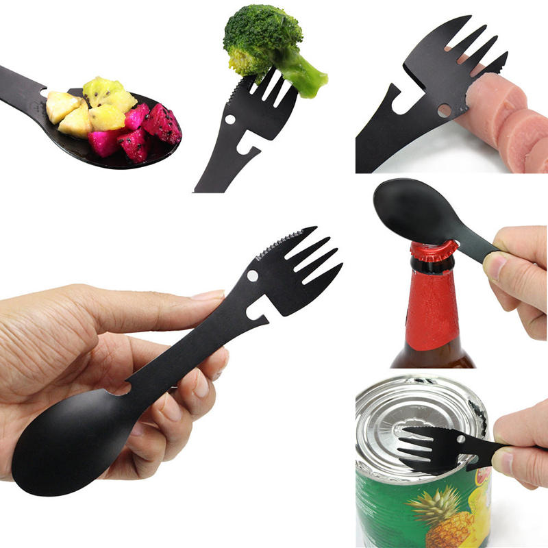 IPRee® 5 In 1 Spoon Fork Bottle Can Opener EDC Portable Multifunctional Camping Picnic Tableware