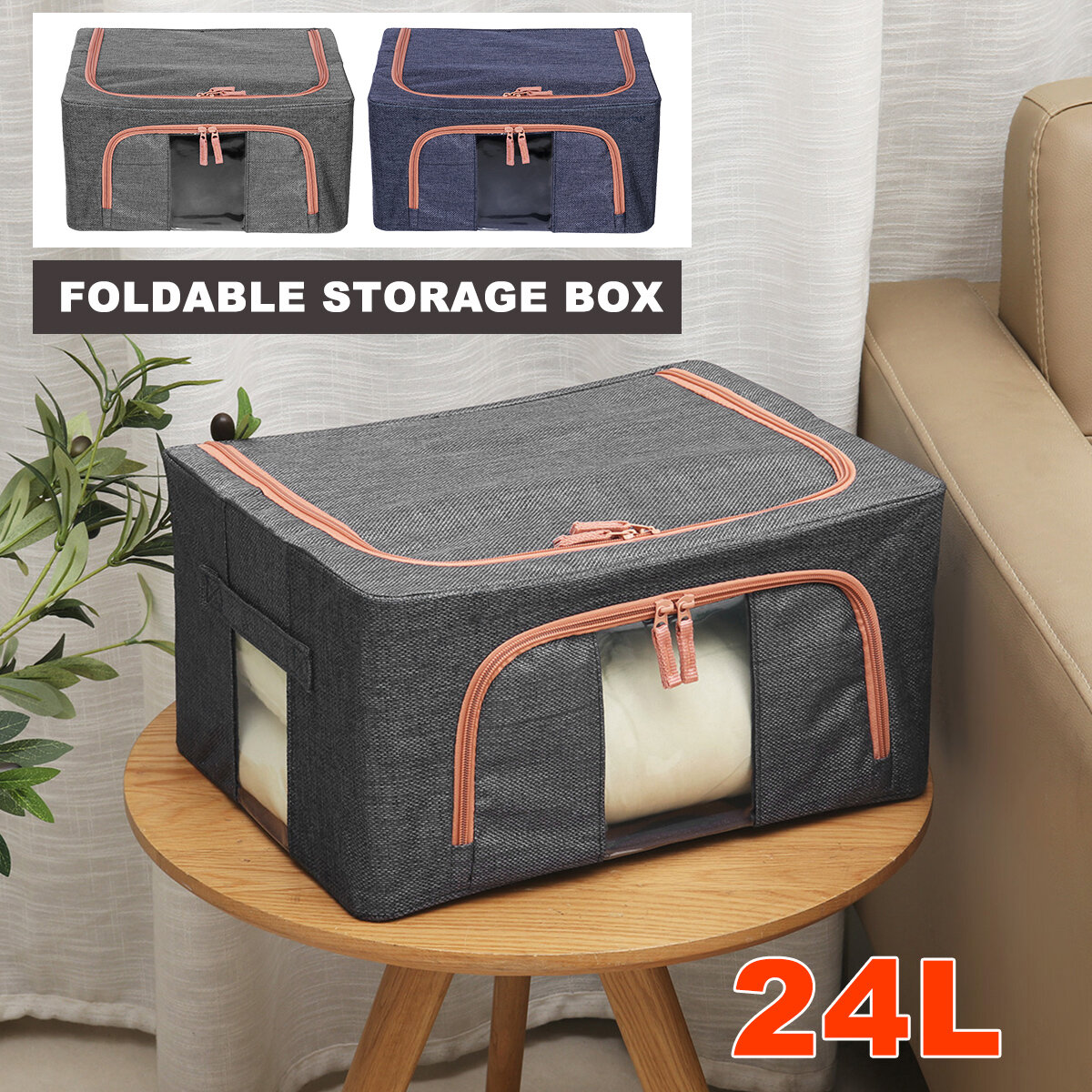 

24L Clothes Storage Bag Storage Box Fabric Folding Clothes Sorting Box Steel Frame Toy Storage box Cotton linen Home Org