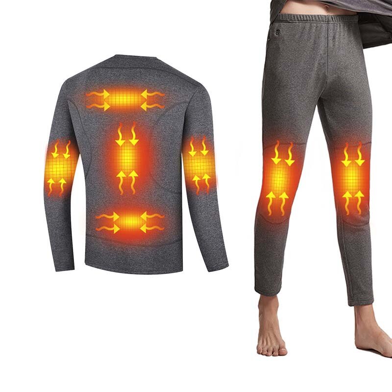 TENGOO Smart 3 Gears Heating Underclothes Set Shirt+Trouser USB Electric Thermal Clothing 8 Places Whole Body Heating Warm Winter Outdoor Underwear Set For Men