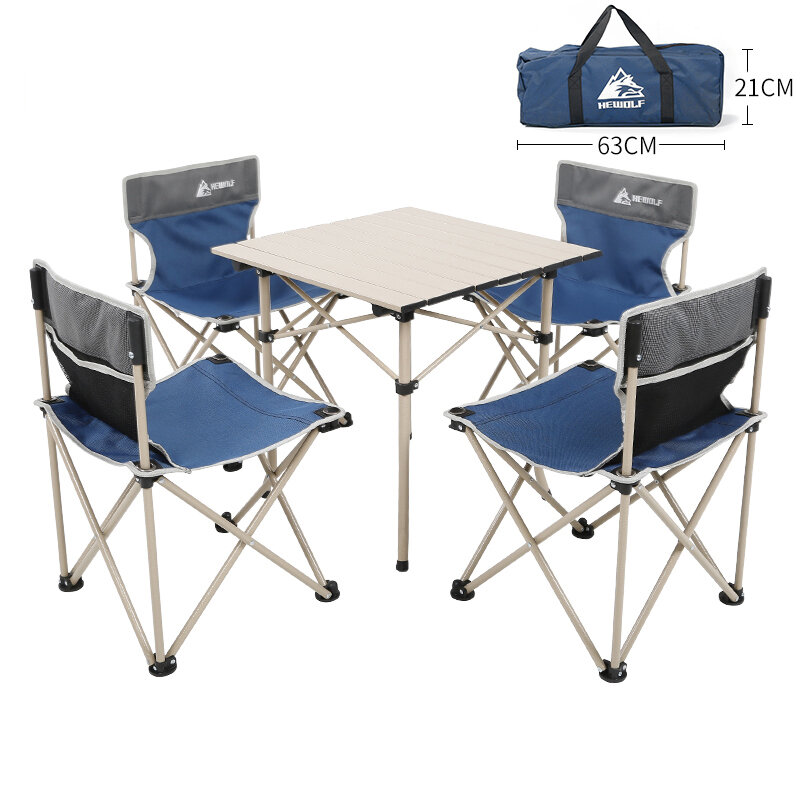 Set di tavolo pieghevole in lega di alluminio Hewolf da 5 pezzi e 4 sedie ultraleggere per campeggio, viaggi, barbecue e picnic