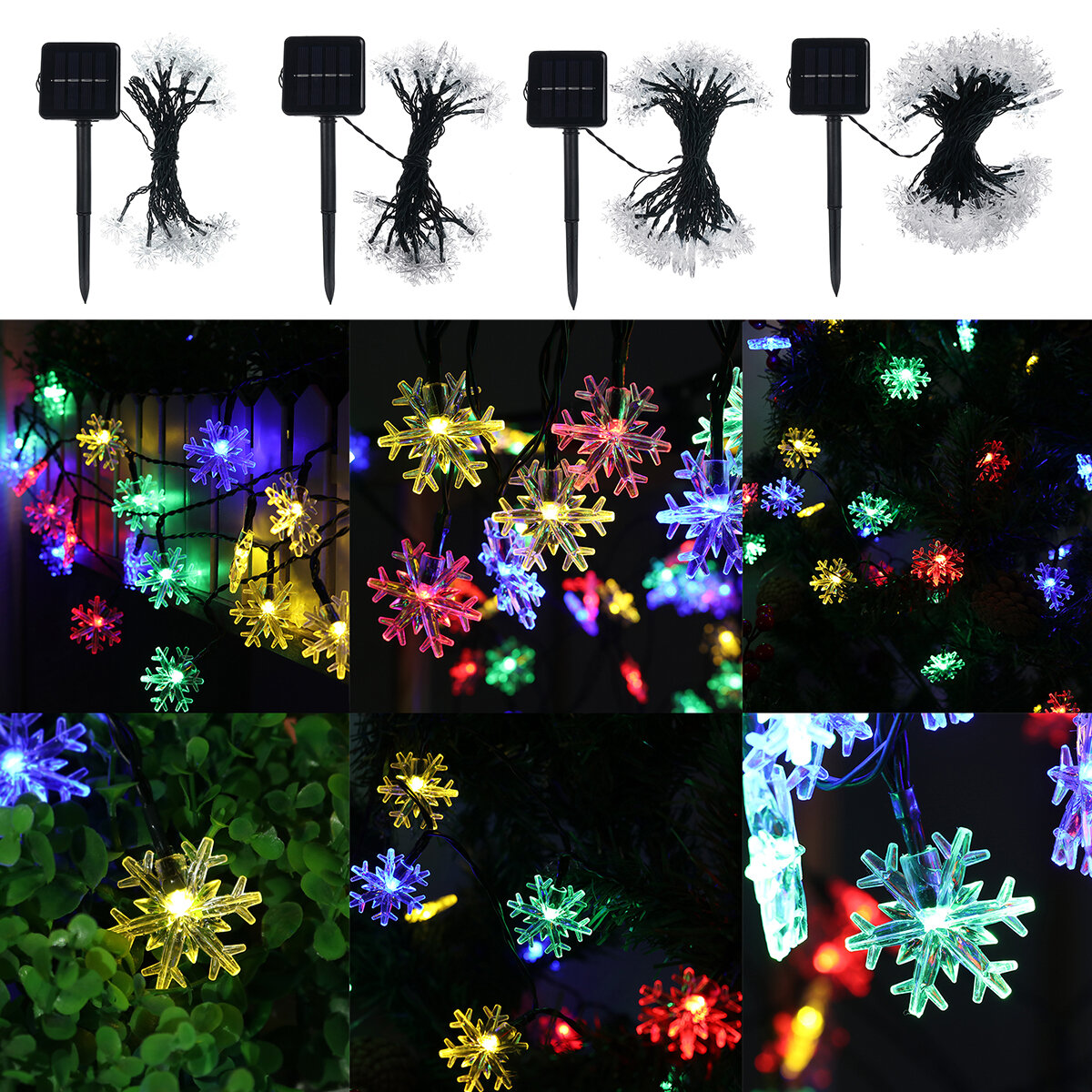Solar Powered Snowflake String Fairy Lights Xmas Garden Outdoor Party Decor Lamp