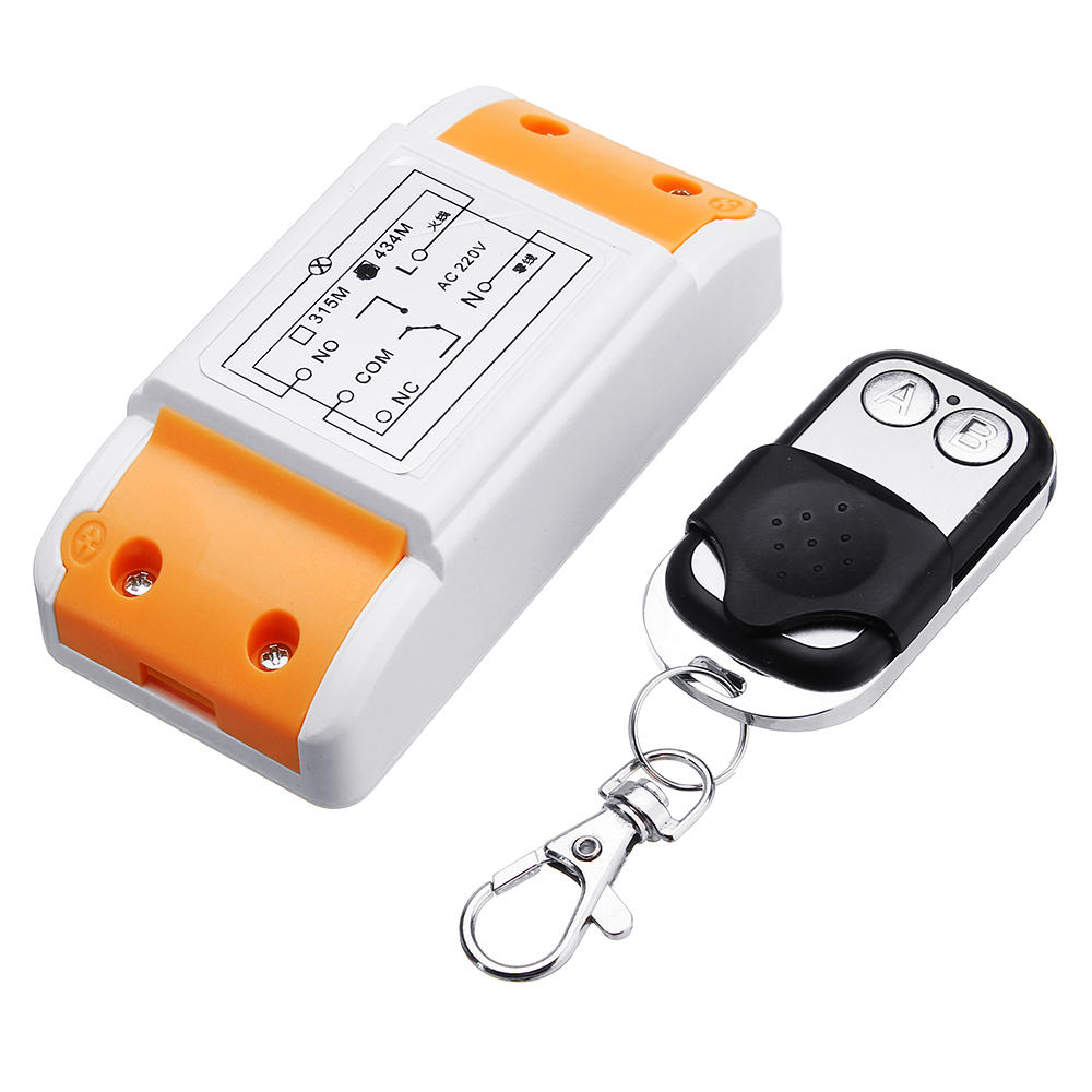 433MHz AC 220V 1CH Channel Wireless Remote Control Switch Module with Small Metal 2 Key Transmitter