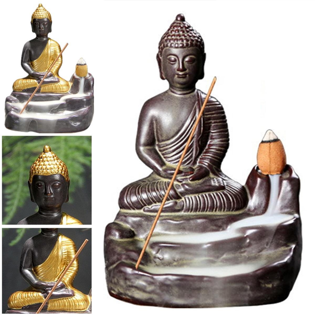 Keramische Boeddha wierook standbeeld Boeddhistische rook terugloop kegel wierookvat brander houder 
