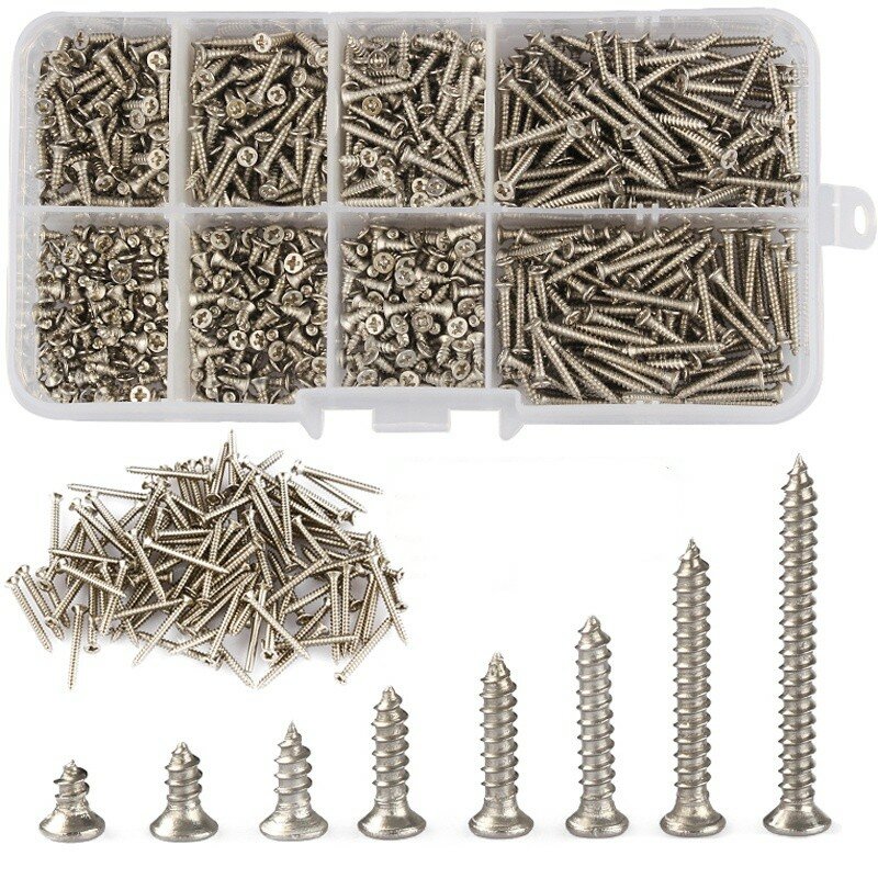 800pcs M2 Self Tapping Stainless Steel Screws Assortment Kit Replacement