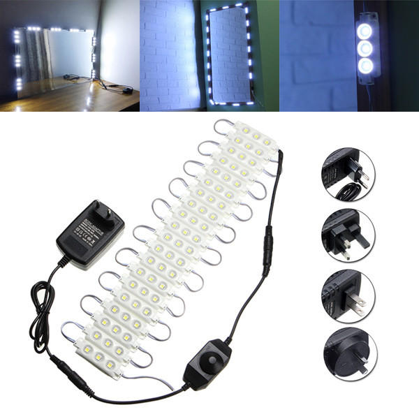 Image of 3M SMD5050 Waterproof White LED Modul Strip Light Satz Spiegelbeschilderung Makeup-Lampe + Adapter DC12V