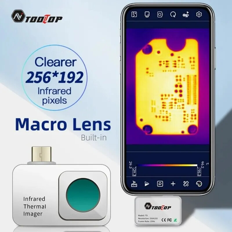 

TOOLTOP T5 256*192 Thermal Imager Built-in Macro Lens 25Hz Android Thermal Imaging Camera for Mobile Phone PCB Circuit R