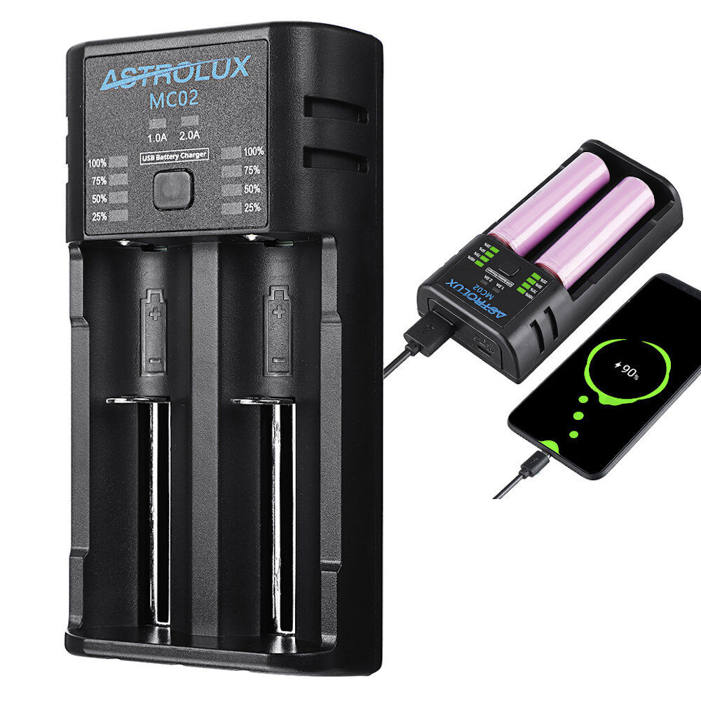 Astrolux? MC02 2 in1 USB-oplader Mini-batterijlader Draagbare mobiele telefoon Powerbank Huidige opt