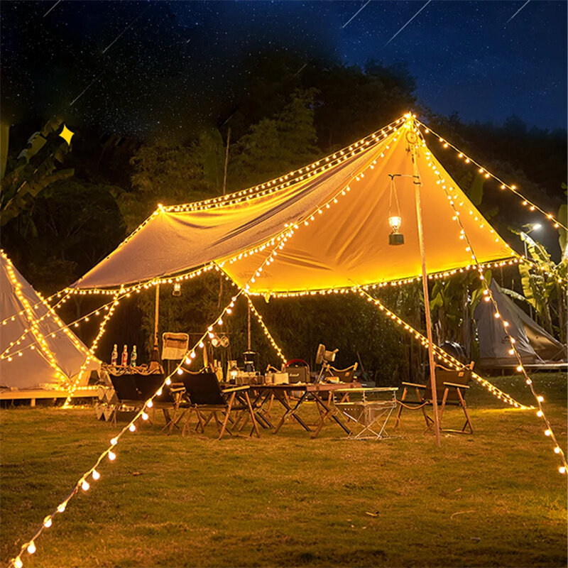 Luzes de corda de 6m/10m Lâmpada de acampamento ao ar livre com globos de cristal à prova d'água, alimentadas por USB, iluminação de pátio para barracas de camping