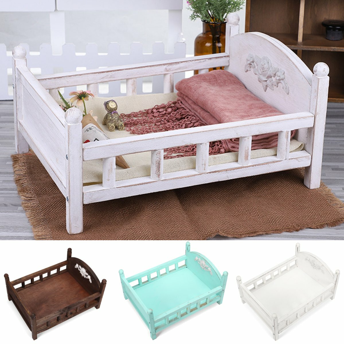 UK Newborn Baby Mini Wooden Bed Detachable Photography Photo Props For Shoot 