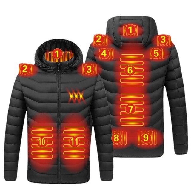 11 Areas Electric Heated Jacket Washable Winter Warm Padded Coat Waterproof Oversized 4XL for Outdoor Hunting for Camping Hiking
