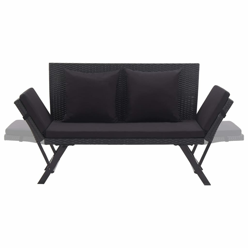 

Garden Bench with Cushions 69.3" Black Poly Rattan