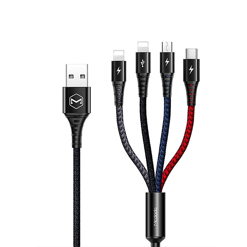 

Mcdodo CA-6230 2.4A USB-A to Type-C/iP*2/Micro USB Cable Fast Charging Data Transmission Copper Core Line 1.2M Long for