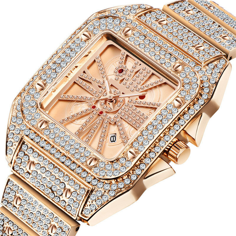 Mode Elegant Legering Quartz Horloge Diamant Cool Mannen Horloge Vierkante Wijzerplaat Vorm Quartz H