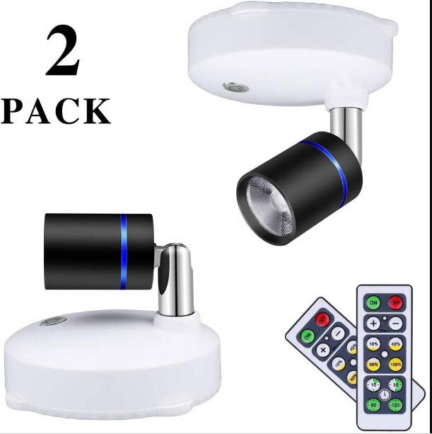 2pcs Battery Powered Downlight Rotatable LED Mini Small Spotlight With Remote Control