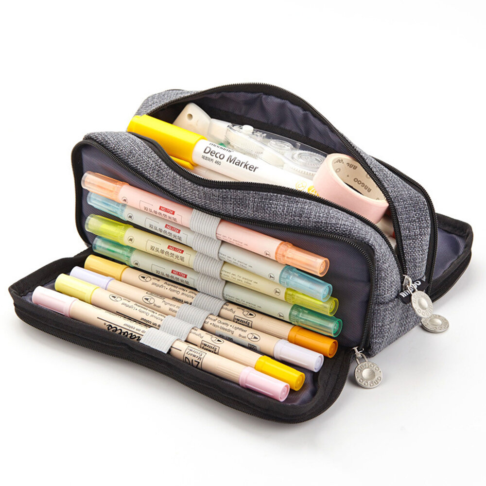 Angoo 1 Pcs Double Open Pencil Case Cartoon Stationery Bag Large Capacity Zipper Pencil Case for Student School Supplies