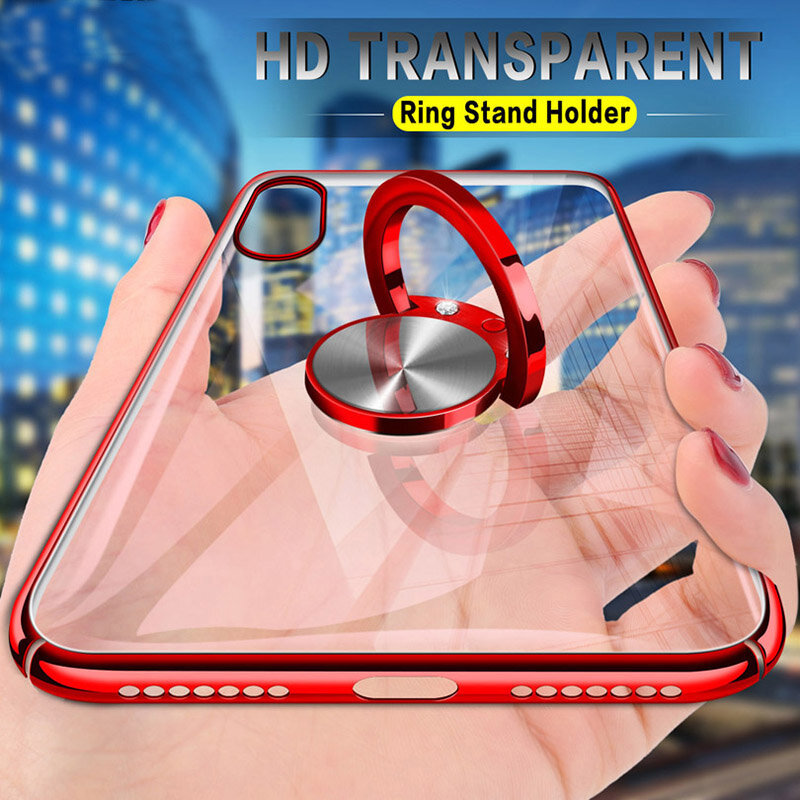Bakeey Transparante ringhouder Kleurbeplating Antikras Harde pc-beschermhoes voor Xiaomi Mi8 Niet-or